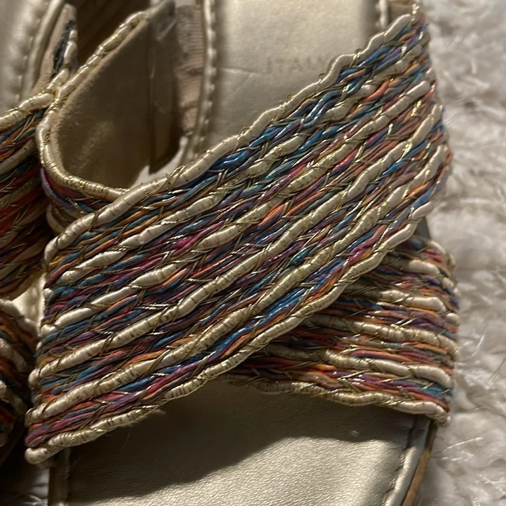 Italian Shoemakers Women Wedge Heels Size 8 Gold Colorful Coastal Bohemian